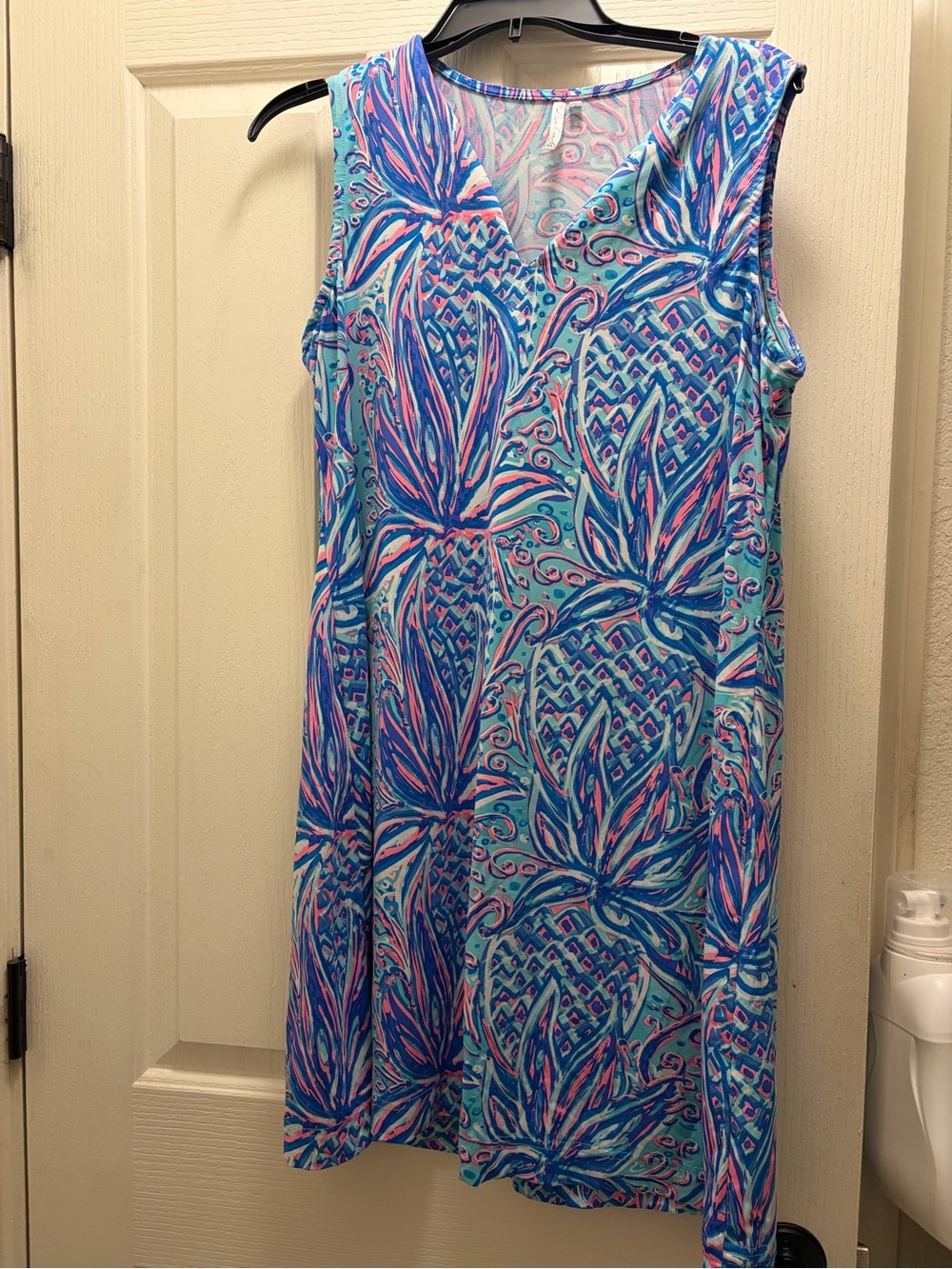 Womens Lulu B boutique Sleeveless pineapple Shift Dress in Aqua & Pink